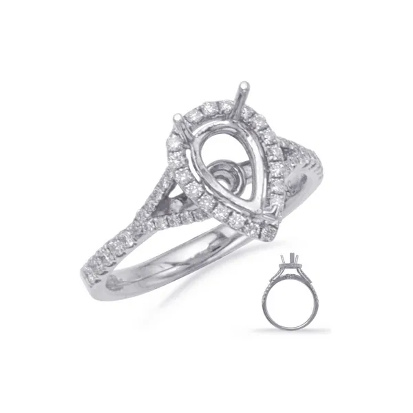 14K White Gold Diamond Prong Set Pear Halo Engagement Ring
