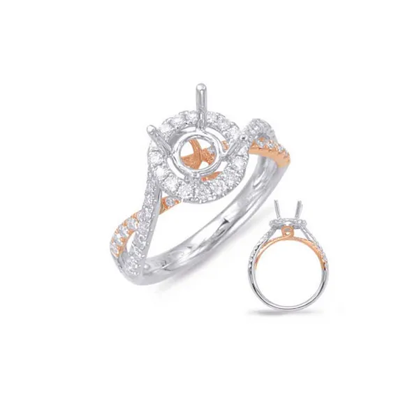 Diamond Prong Set Halo Engagement Ring in 14K White and R...