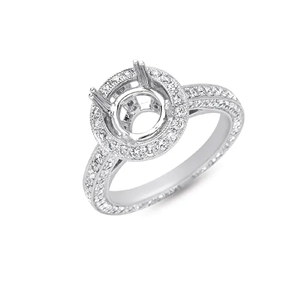 Diamond Halo Engagement Ring with Milgrain Detail in 14K White Gold Legacy Diamond & Gems Sheridan, WY