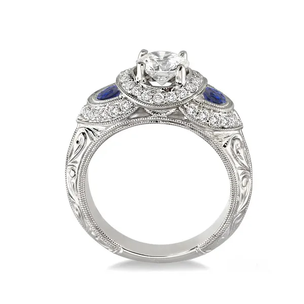 Diamond Engagement Ring with Half Moon Blue Sapphire in 14K White Gold Image 2 Legacy Diamond & Gems Sheridan, WY