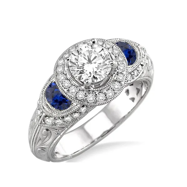 Diamond Engagement Ring with Half Moon Blue Sapphire in 14K White Gold Legacy Diamond & Gems Sheridan, WY