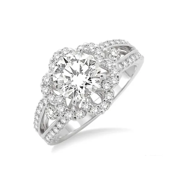 Flower Style Diamond Halo Engagement Ring in 14K White Gold Legacy Diamond & Gems Sheridan, WY