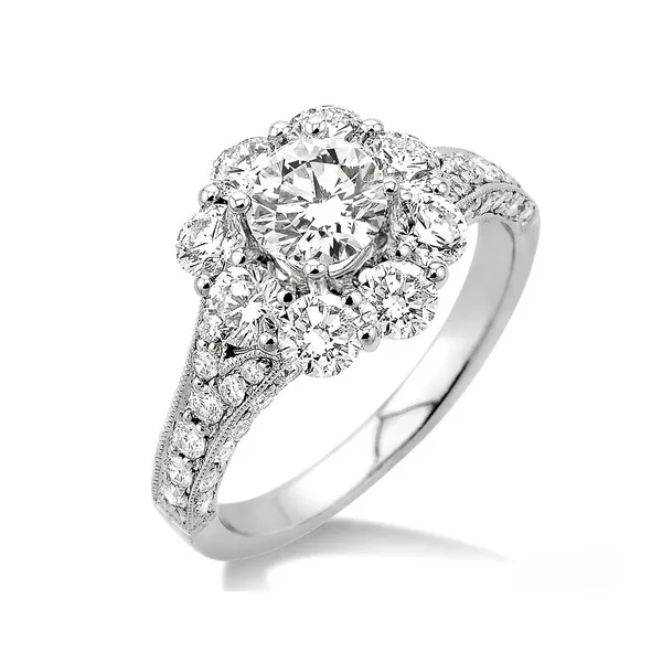 Diamond Halo Style Engagement Ring with Milgrain Detail in 14K White Gold Legacy Diamond & Gems Sheridan, WY