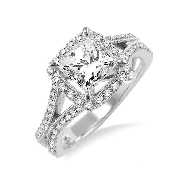 Diamond Halo Engagement Ring with Split Shank and Milgrain Detail Legacy Diamond & Gems Sheridan, WY