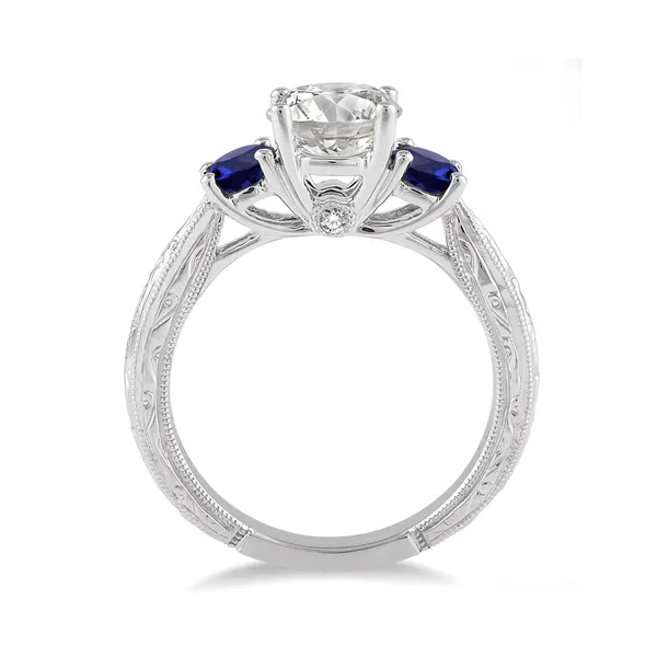 Diamond and Sapphire Prong Set Engagement Ring with Engraving and Milgrain Detail Image 2 Legacy Diamond & Gems Sheridan, WY