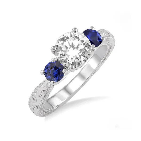 Diamond and Sapphire Prong Set Engagement Ring with Engraving and Milgrain Detail Legacy Diamond & Gems Sheridan, WY