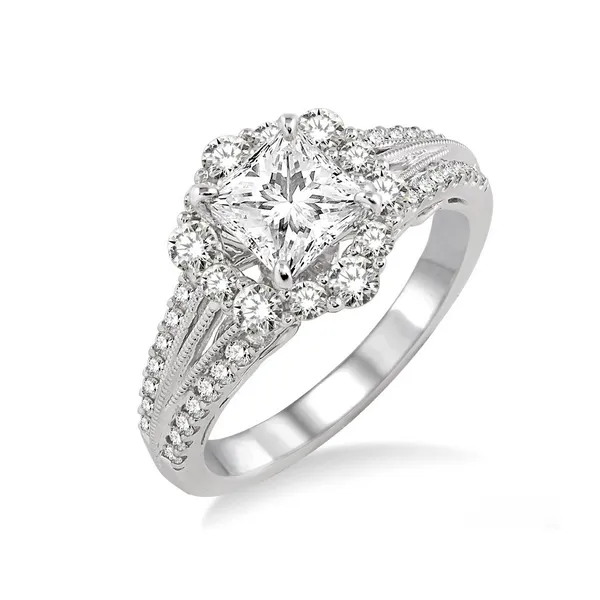 Diamond Prong Set Halo Engagement Ring with Milgrain Detail Legacy Diamond & Gems Sheridan, WY