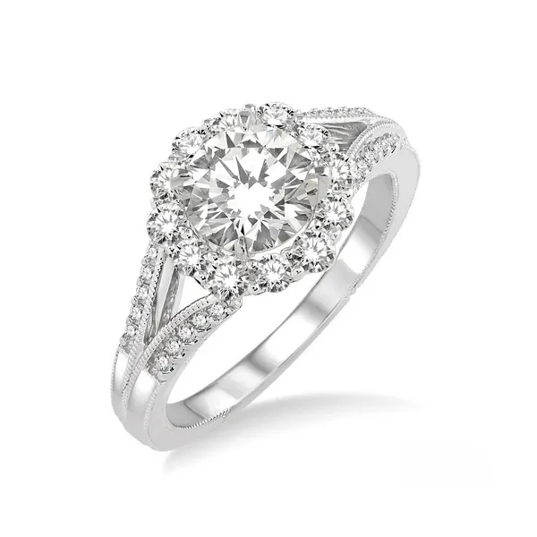 Diamond Halo Engagement Ring with Split Shank and Milgrain Detail Legacy Diamond & Gems Sheridan, WY