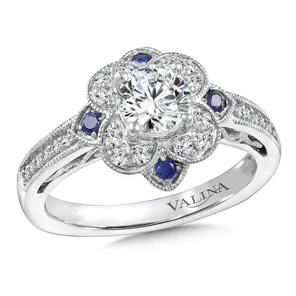 Floral Diamond and Blue Sapphire Engagement Ring Legacy Diamond & Gems Sheridan, WY