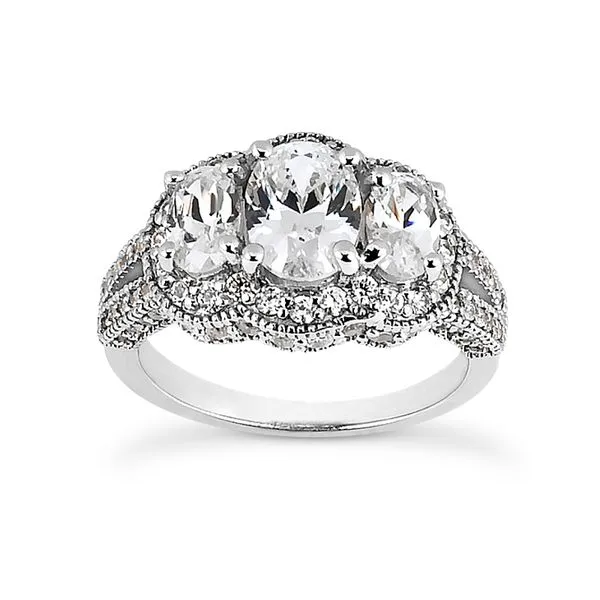 3-Stone Style Halo Engagement Ring with Milgrain Detail Legacy Diamond & Gems Sheridan, WY