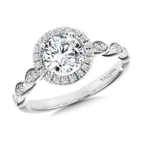 Scalloped & Milgarian Beaded Round Halo Engagement Ring Legacy Diamond & Gems Sheridan, WY