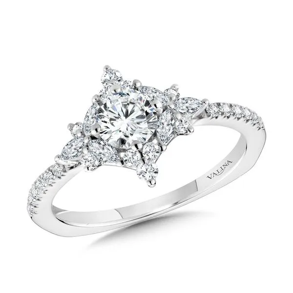 Marquise-Accented Sun Burst Tapered Diamond Halo Engagement Ring Legacy Diamond & Gems Sheridan, WY