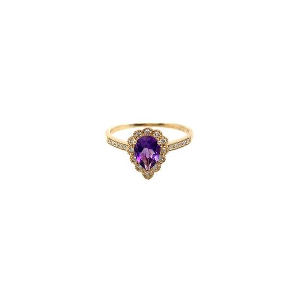 14Kt Yellow Gold Amethyst Ring with Diamond Halo Leitzel's Jewelry Myerstown, PA