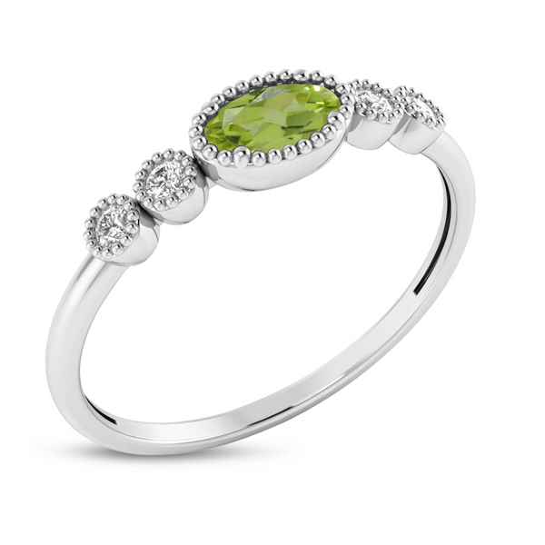 14K White Gold Oval Peridot Vintage Inspired Ring Image 2 Leitzel's Jewelry Myerstown, PA