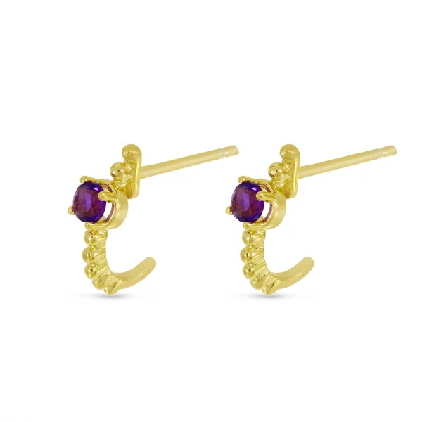 Amethyst Beaded "Huggie" Stud Earrings in 14Kt Yellow Gold Image 2 Leitzel's Jewelry Myerstown, PA