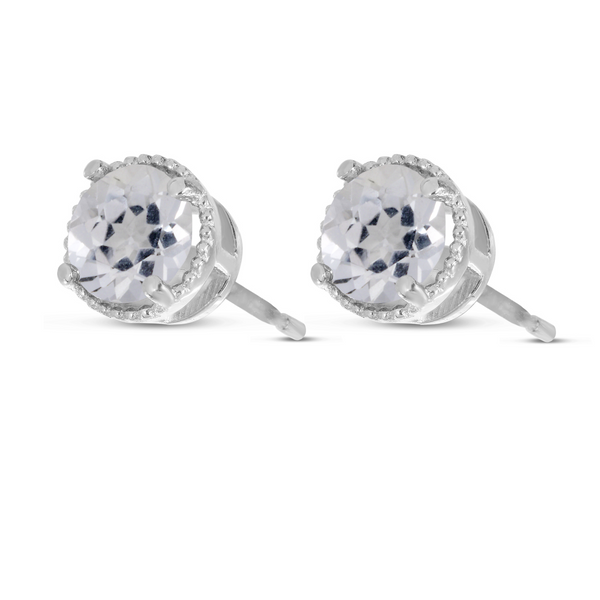 White Topaz Stud Earrings in Rhodium Finished 14K White Gold Image 2 Leitzel's Jewelry Myerstown, PA