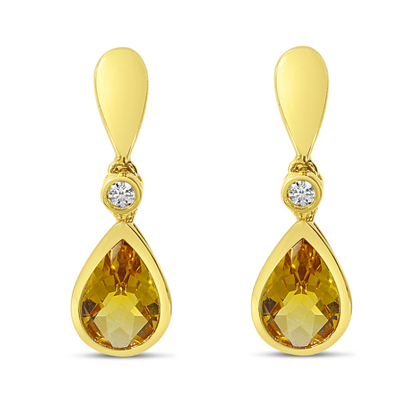 14Kt Yellow Gold Citrine Earrings with Diamond Accents Leitzel's Jewelry Myerstown, PA
