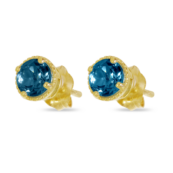 Blue Topaz Stud Earrings in 14K Yellow Gold Image 2 Leitzel's Jewelry Myerstown, PA