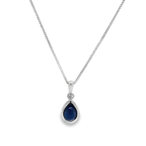 14K White Gold Sapphire Cabochon Pendant Leitzel's Jewelry Myerstown, PA