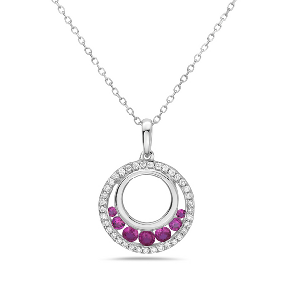 14K White Gold Diamond Ruby Circle Pendant Leitzel's Jewelry Myerstown, PA