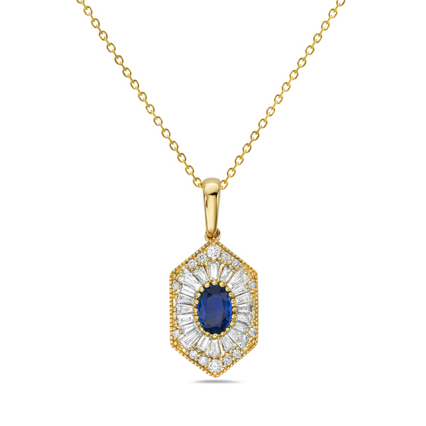 14K Yellow Gold Diamond Sapphire Hexagon Pendant Leitzel's Jewelry Myerstown, PA