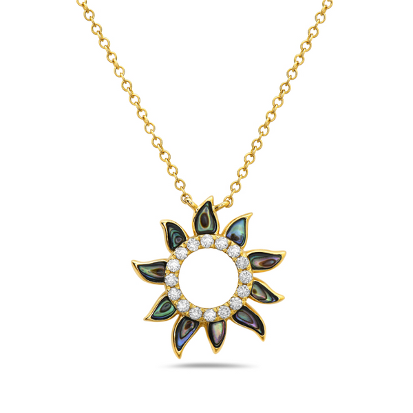 14K Yellow Gold Sunburst Pendant with Abalone and Diamond Accents Leitzel's Jewelry Myerstown, PA