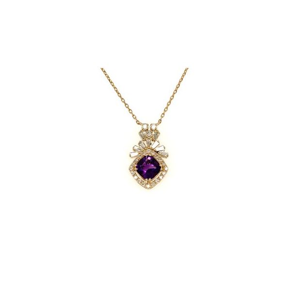 Cushion Cut Amethyst Necklace in 14K Yellow Gold Leitzel's Jewelry Myerstown, PA