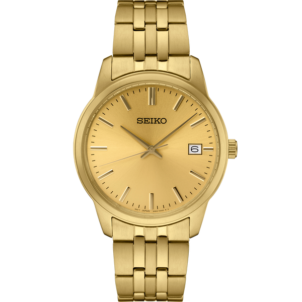 Seiko Men's Essentials Quarts Gold Tone Stainless Steel Watch with Gold Dial Seiko Men's Essentials Quarts Gold Tone Stainless Steel Watch with Gold Dial