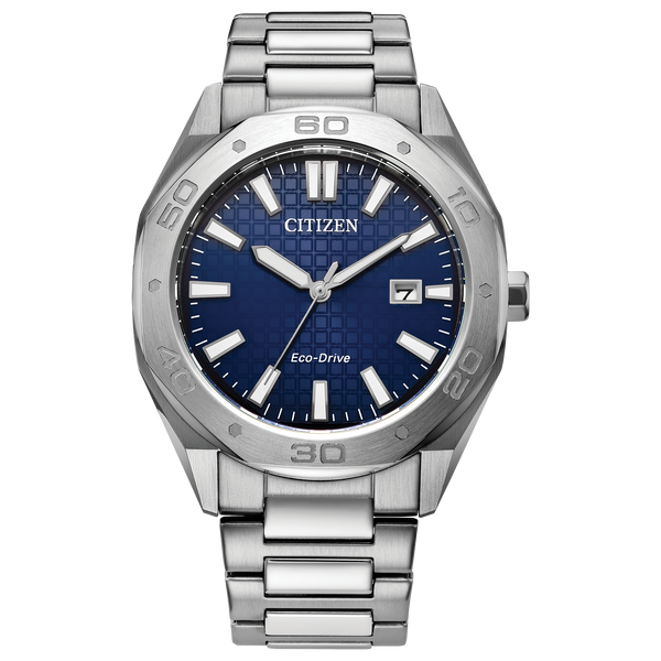 Stainless Steel Citizen Eco-Drive Sport Watch with Textured Blue Dial Leitzel's Jewelry Myerstown, PA