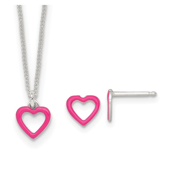 Sterling Silver Pink Enameled Heart Set Leitzel's Jewelry Myerstown, PA