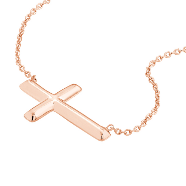 Rose Gold Plated Sterling Silver Sideways Cross Necklace Image 2 Leitzel's Jewelry Myerstown, PA