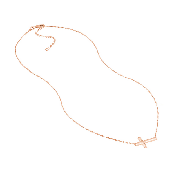 Rose Gold Plated Sterling Silver Sideways Cross Necklace Image 3 Leitzel's Jewelry Myerstown, PA