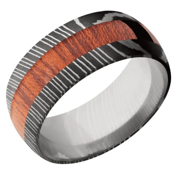 Damascus Steel Mexican Cocobollo Hardwood Inlay Wedding Band Leitzel's Jewelry Myerstown, PA