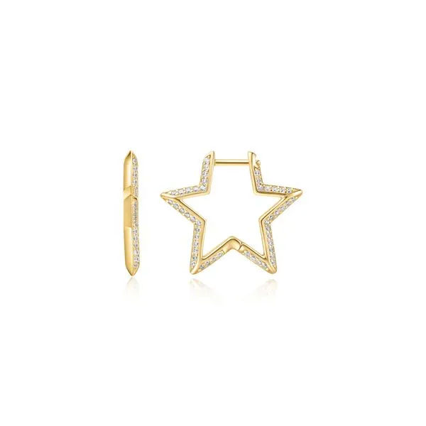 Gold Plated Star Pave Hoop Earrings Leitzel's Jewelry Myerstown, PA