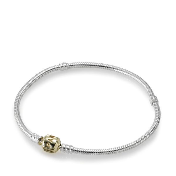 Platinum Pandora Sterling Silver w/14K Gold Clasp Bracelet Leitzel's Jewelry Myerstown, PA