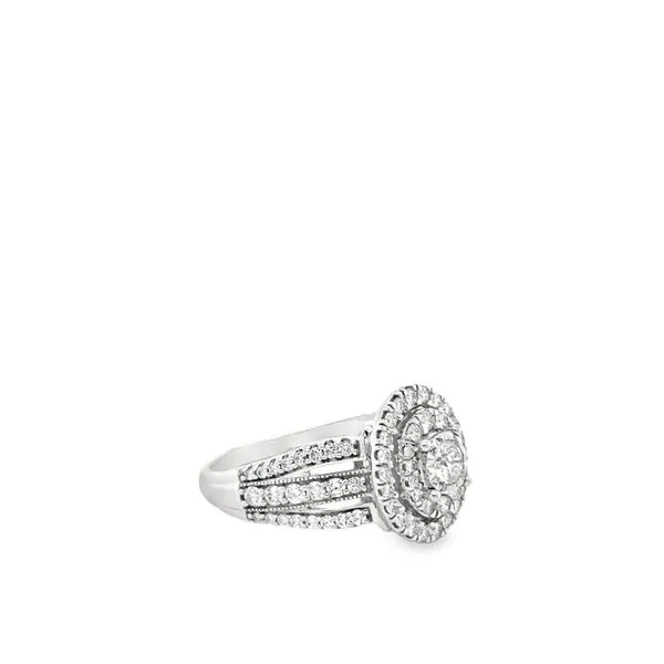 10Kt White Gold Round Diamond Engagement Ring with Double Halo and Three Split Row Diamond Band Image 2 Lennon's W.B. Wilcox Jewelers New Hartford, NY