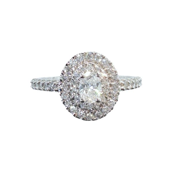 14KW 3/8CT OVAL CENTER WITH 2 ROW DIAMOND HALO AND DIAMONDS ON SHANK <br>TOTAL WEIGHT = 1CTTW Image 2 Lennon's W.B. Wilcox Jewelers New Hartford, NY
