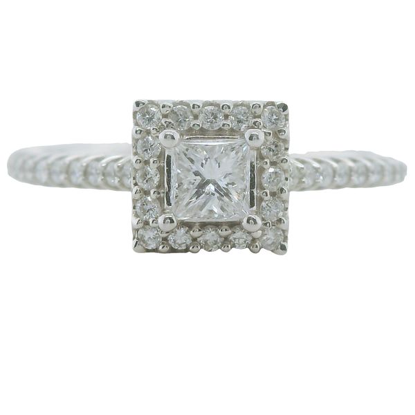 14KW 1/2CT PRINCESS CUT ENGAGEMENT RING WITH DIAMOND HALO AND DIAMONDS ON SHANK Lennon's W.B. Wilcox Jewelers New Hartford, NY