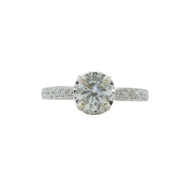 14KW ENGAGEMENT RING WITH ONE LOOSE ROUND DIAMOND .81CTTW J VS2 <br>GIA CERT # 6472013367<br>SET INTO 14KT WG SEMI MOUNT RING CONTAINING ROUND BEAD SET DIAMONDS IN A MILGRAIN SHANK WITH HIDDEN HALO CONTAINING ROUND DIAMONDS SET INTO PEARSHAPED SETTINGS .3 Lennon's W.B. Wilcox Jewelers New Hartford, NY