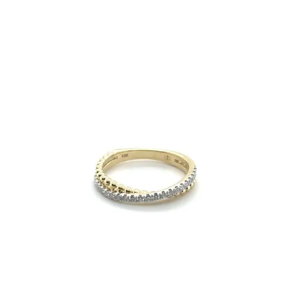10KT YELLOW GOLD CROSSOVER RING WITH BEAD DESIGN AND ROUND DIAMONDS .20CTTW Lennon's W.B. Wilcox Jewelers New Hartford, NY