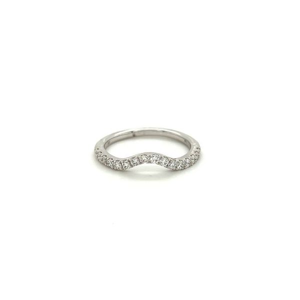 14KT YG CURVED WEDDING BAND CONTAINING ROUND SHARED PRONG DIAMONDS .34CTTW Lennon's W.B. Wilcox Jewelers New Hartford, NY