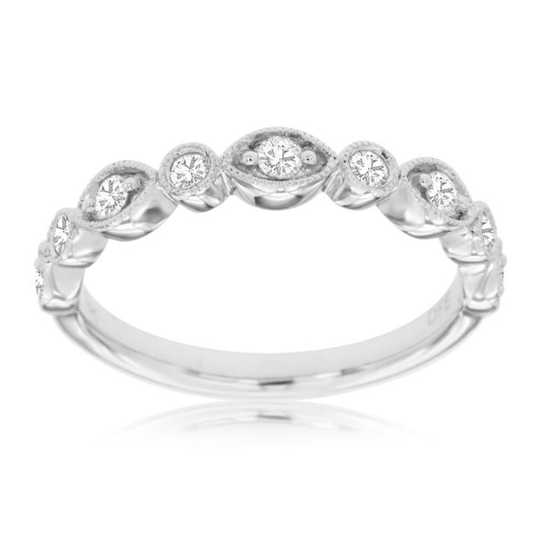 14KT WG BAND CONTAINING ROUND DIAMONDS SET IN ALTERNATING ROUND AND MARQUISE SHAPED SETTING W/ MILGRAIN EDGE .25CTTW Image 2 Lennon's W.B. Wilcox Jewelers New Hartford, NY