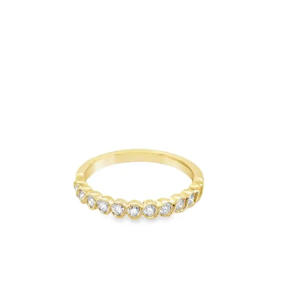 14KT YG WEDDING BAND CONTAINING 11 ROUND DIAMONDS .34CTTW WITH MILGRAIN HALO'S Lennon's W.B. Wilcox Jewelers New Hartford, NY