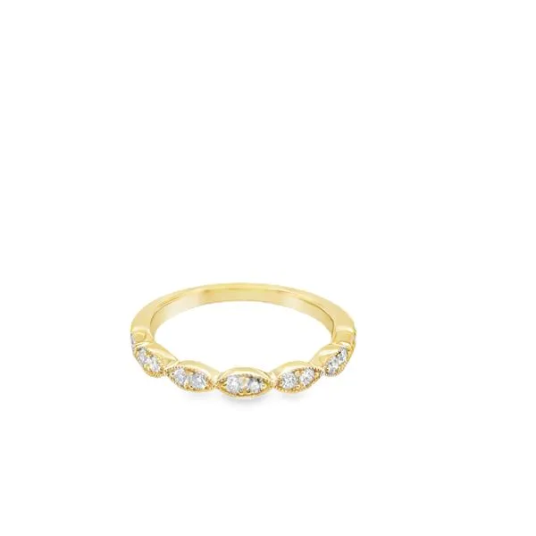 14KT YG BAND CONTAINING 14 ROUND BEAD SET DIAMONDS IN MARQ SHAPE SETTINGS - .25CTTW Lennon's W.B. Wilcox Jewelers New Hartford, NY
