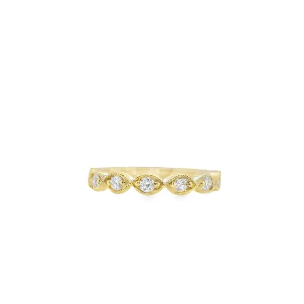 14K YG 7 ROUND DIAMOND SET IN MARQUIS SHAPE WITH BEADED EDGE .37TW Lennon's W.B. Wilcox Jewelers New Hartford, NY