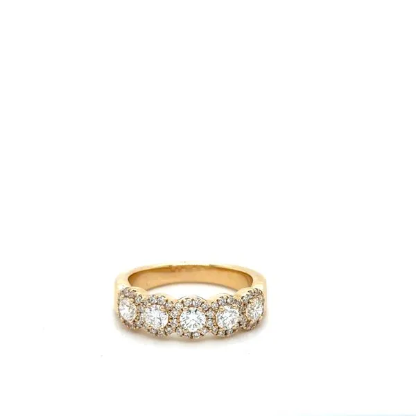 14K YELLOW GOLD 5 ROUND DIAMOND HALO BAND 1.10CTTW Lennon's W.B. Wilcox Jewelers New Hartford, NY