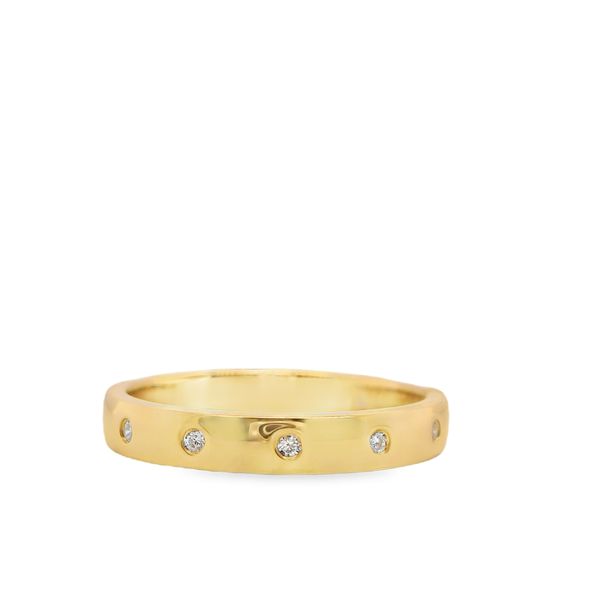 14 Karat Yellow Gold Wedding Band With 6 = 0.05CtTw Round Bezel Set Diamonds Lennon's W.B. Wilcox Jewelers New Hartford, NY