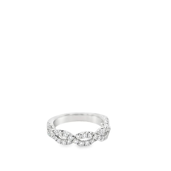 14KT WG OPEN TWIST WEDDING BAND CONTAINING ROUND DIAMONDS .80CTTW  G/VS2 Lennon's W.B. Wilcox Jewelers New Hartford, NY