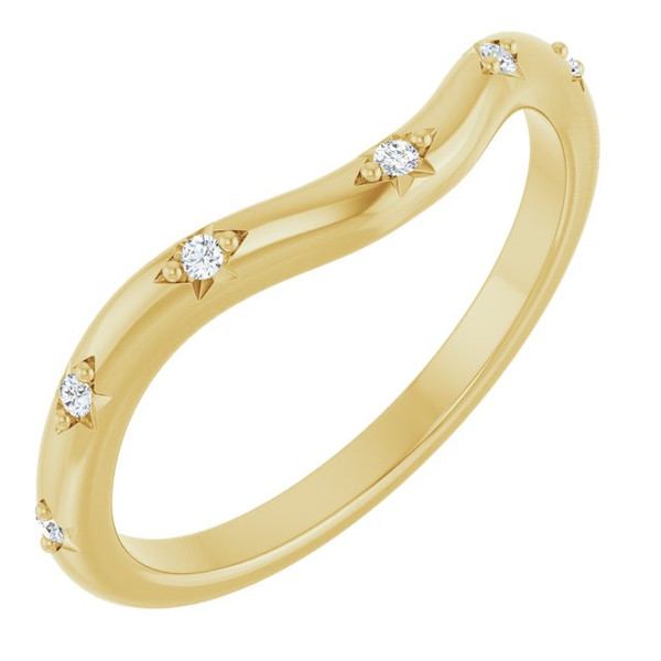 14K YG POLISHED CURVED BAND WITH 7 RND DIAMONDS SPACED EVENLY APART ON BAND  .05 CTTW Lennon's W.B. Wilcox Jewelers New Hartford, NY