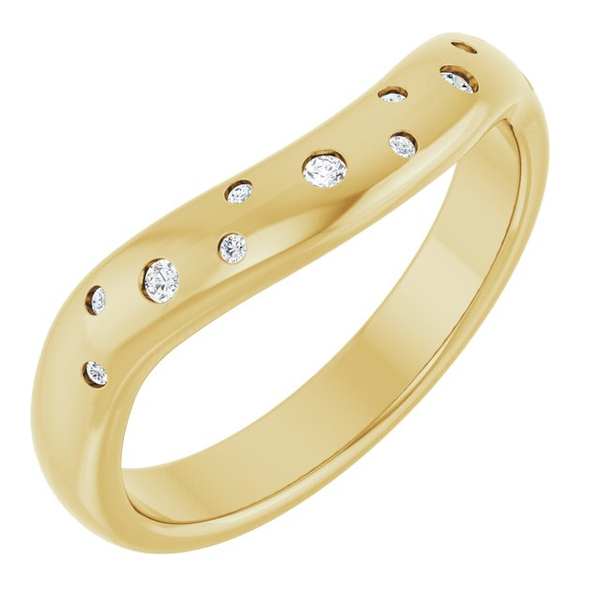 14K YG DIAMOND BAND WITH 12 NATURAL DIAMONDS SCATTERED ON CURVED BAND  1/8 CTTW Lennon's W.B. Wilcox Jewelers New Hartford, NY